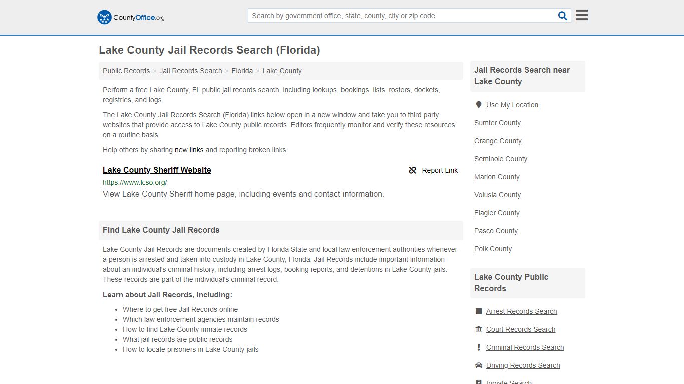 Jail Records Search - Lake County, FL (Jail Rosters & Records)